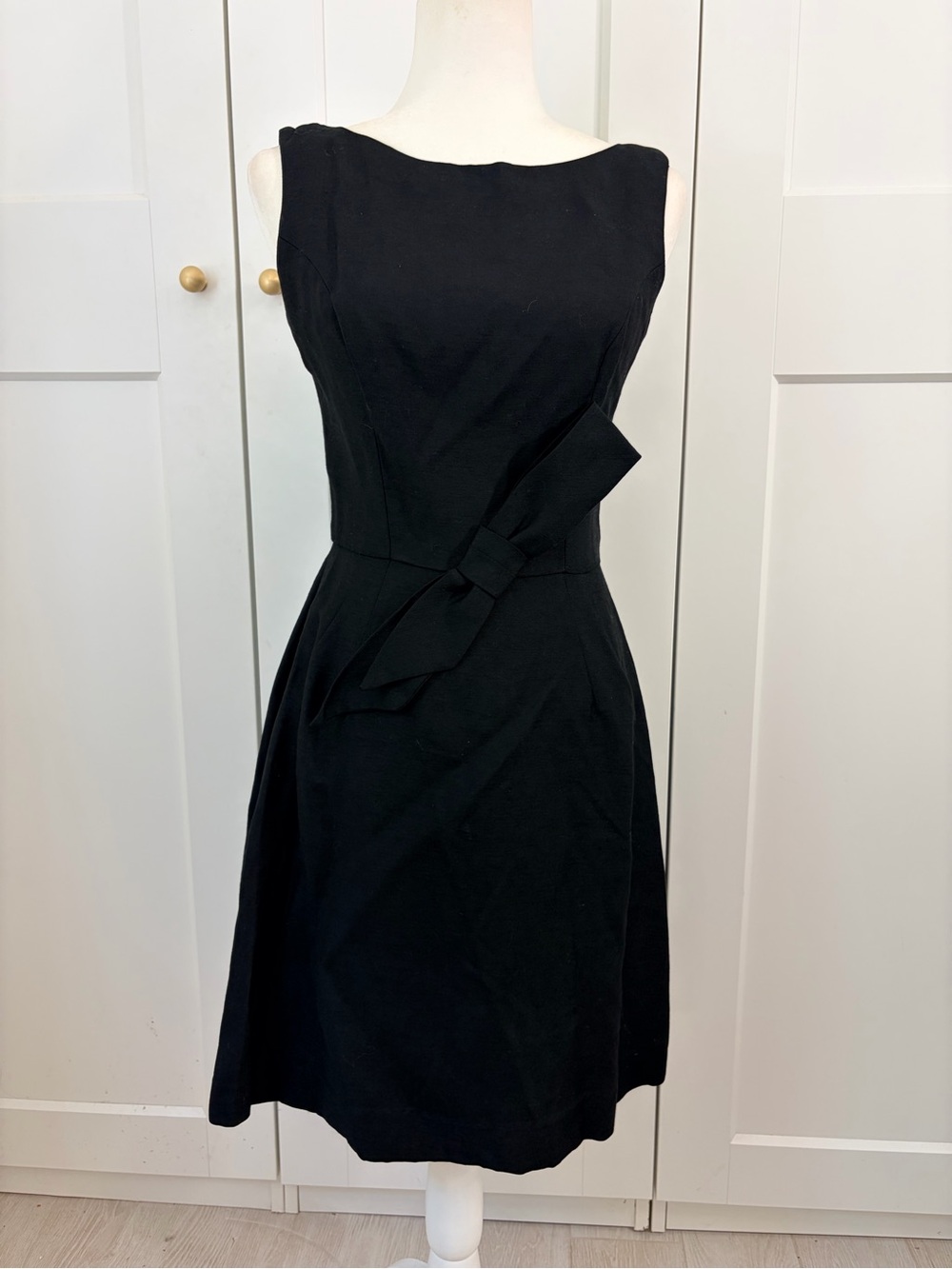 Jonathan Logan Vintage Black Sleeveless Midi Dress Side Bow & Button Back | XS